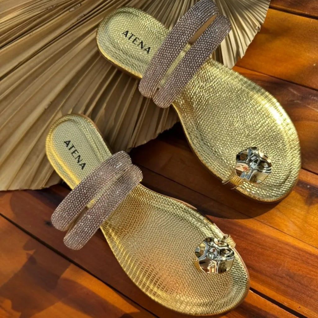 Rasteirinha Strass Texture | Dourada Atena