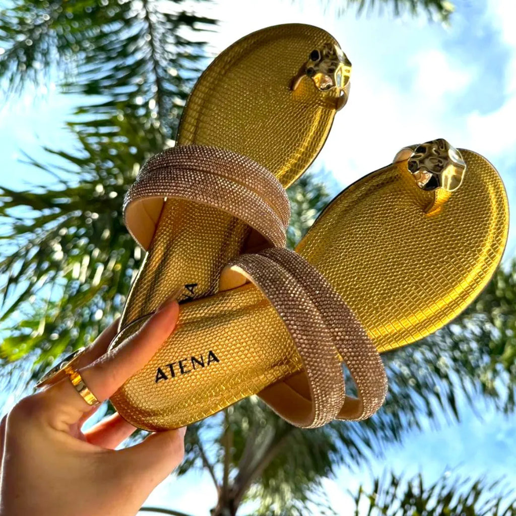 Rasteirinha Strass Texture | Dourada Atena