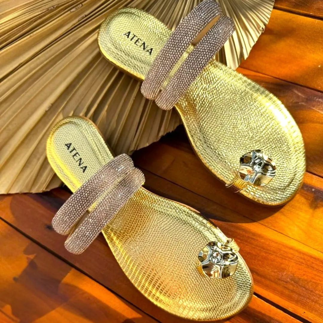 Rasteirinha Strass Texture | Dourada Atena