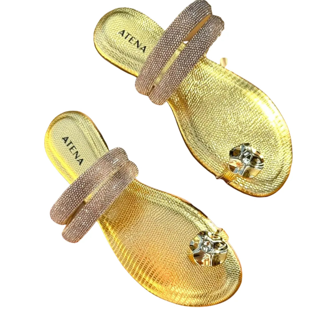 Rasteirinha Strass Texture | Dourada Atena