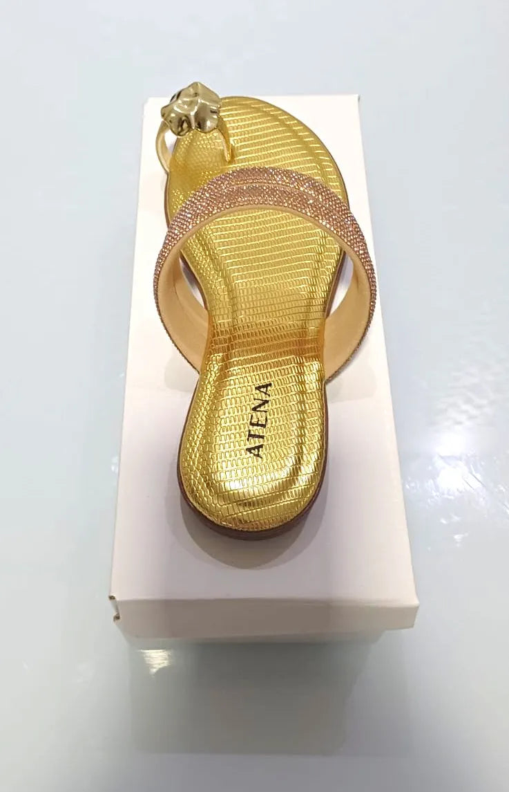 Rasteirinha Strass Texture | Dourada Atena