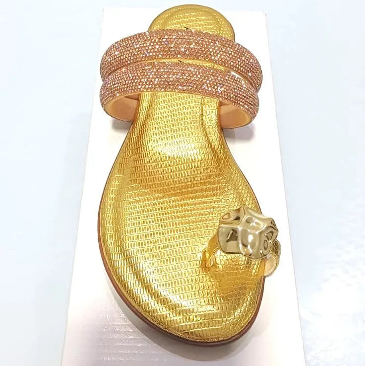 Rasteirinha Strass Texture | Dourada Atena