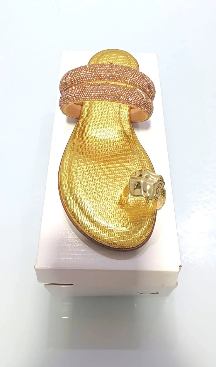 Rasteirinha Strass Texture | Dourada Atena