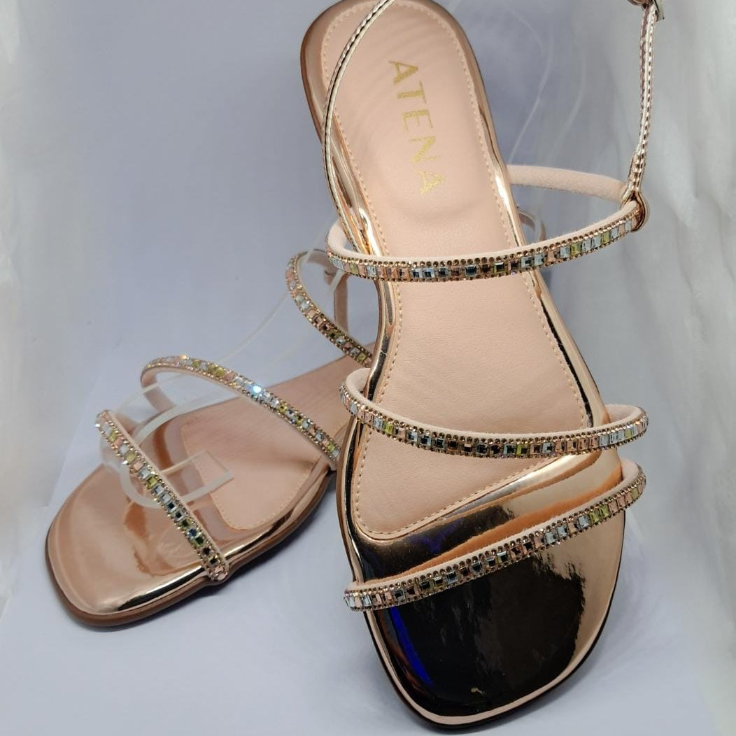 Sandália Rasteirinha Strass | Rose Gold Atena