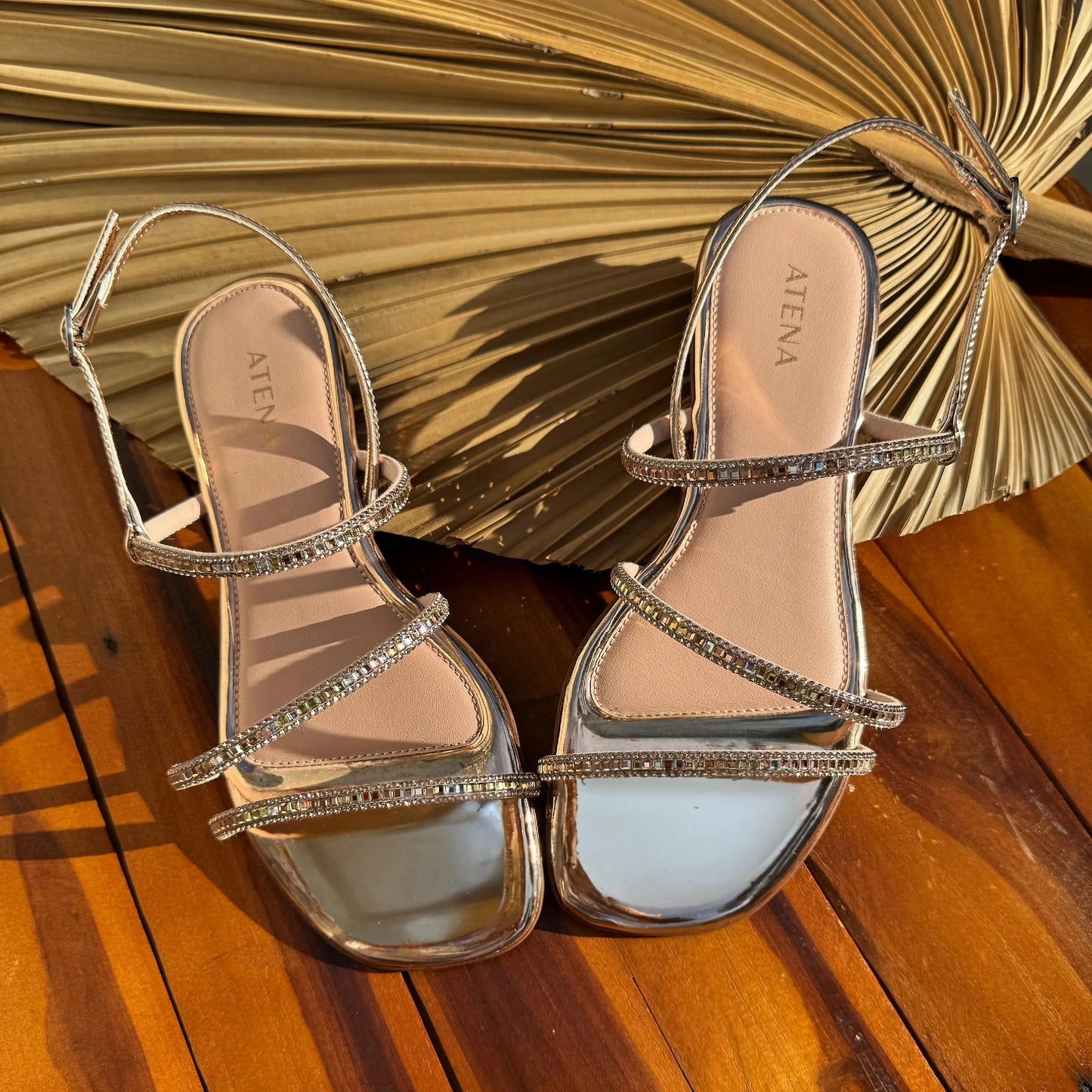 Sandália Rasteirinha Strass | Rose Gold Atena