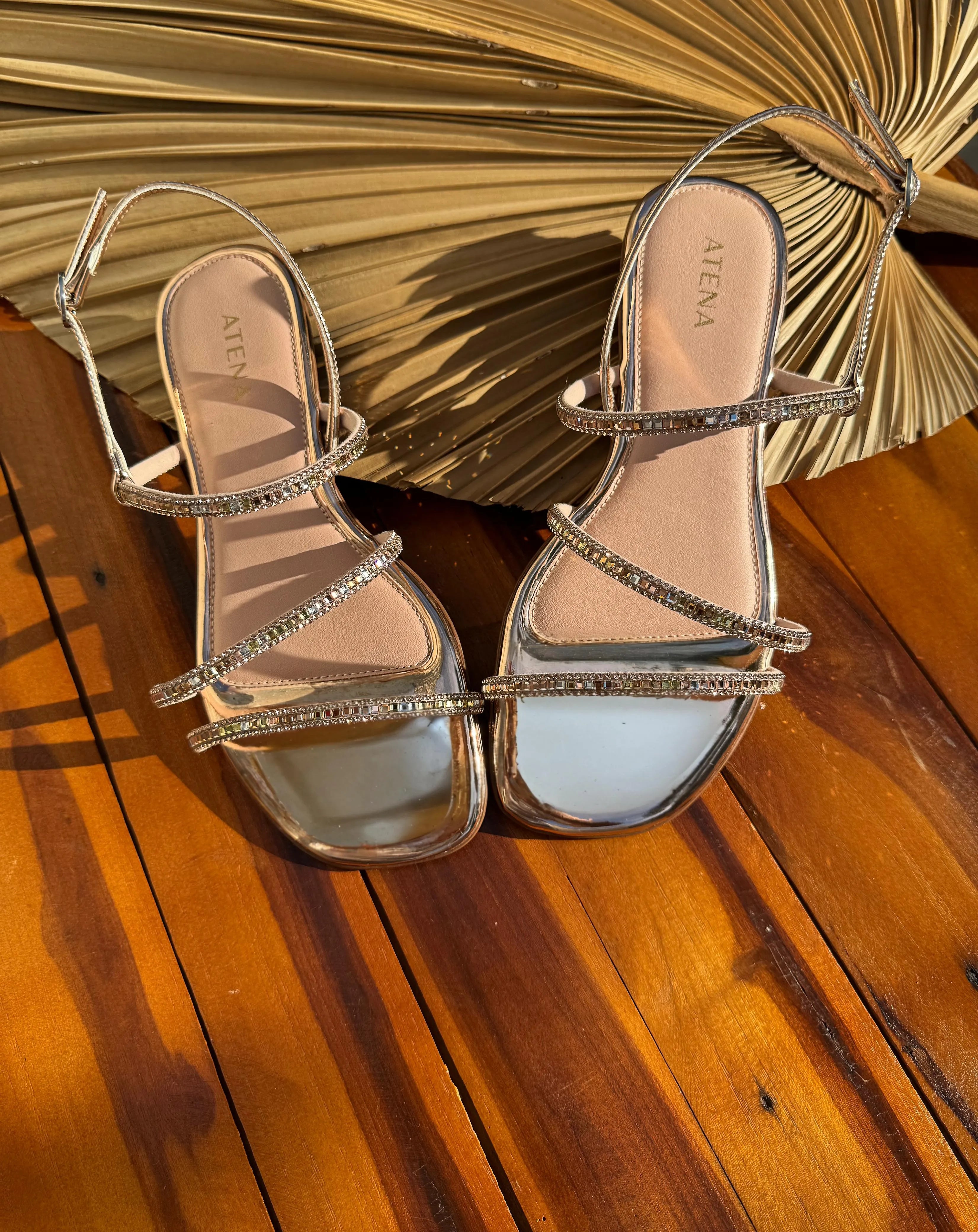 Sandália Rasteirinha Strass | Rose Gold Atena