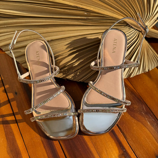 Sandália Rasteirinha Strass | Rose Gold Atena
