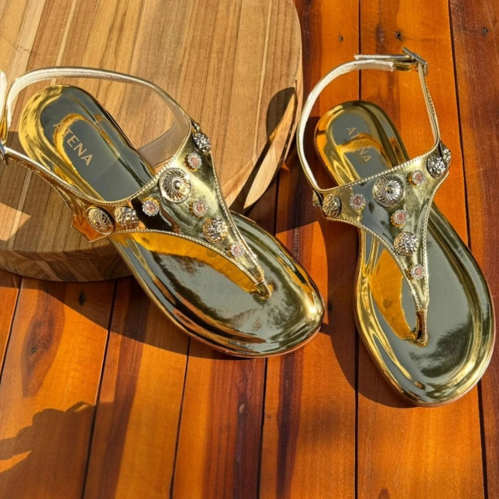 Sandália Rasteirinha | Golden Gladiator Atena